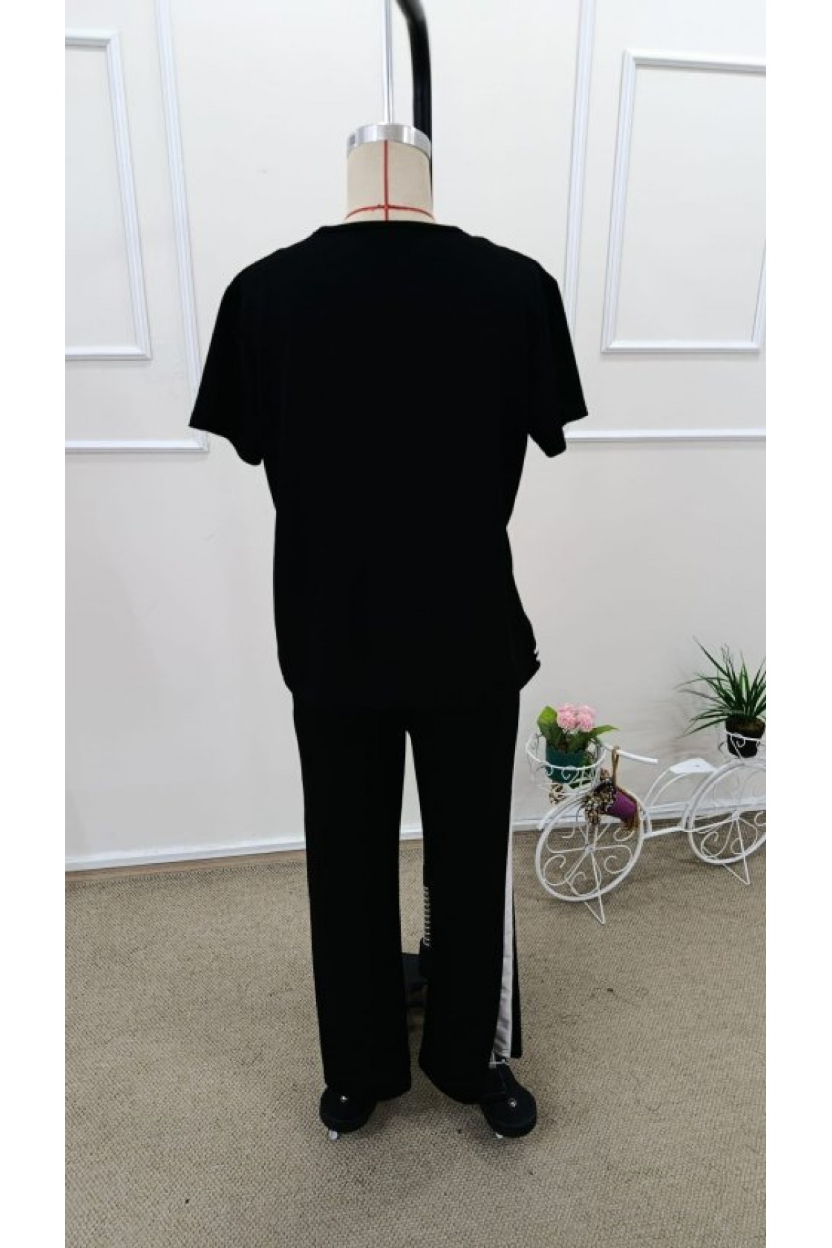 Kadın Kısa Kollu V Yakalı Viskon Iki Iplik Bluz Ve Pantolon Ikili Takım , 32557