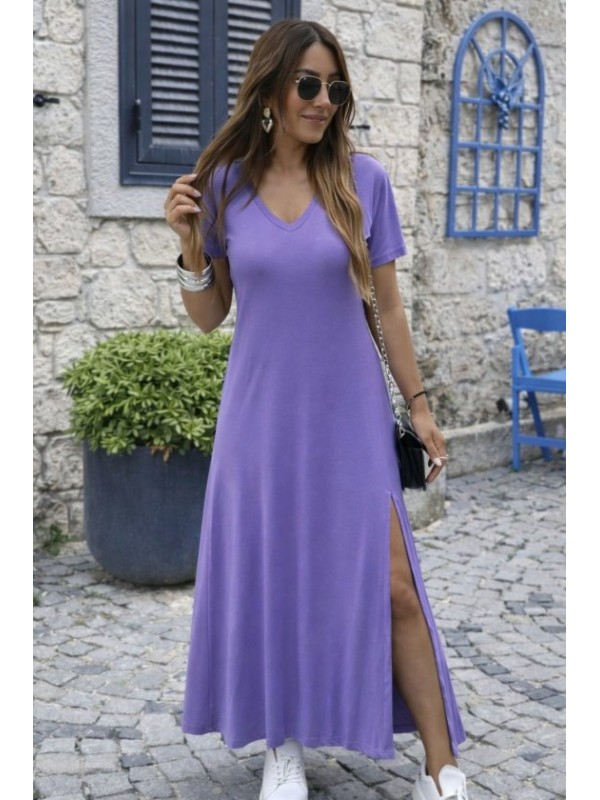 Kadın Kısa Kollu V Yakalı Maksi Boy Viskon Elbise, 32647