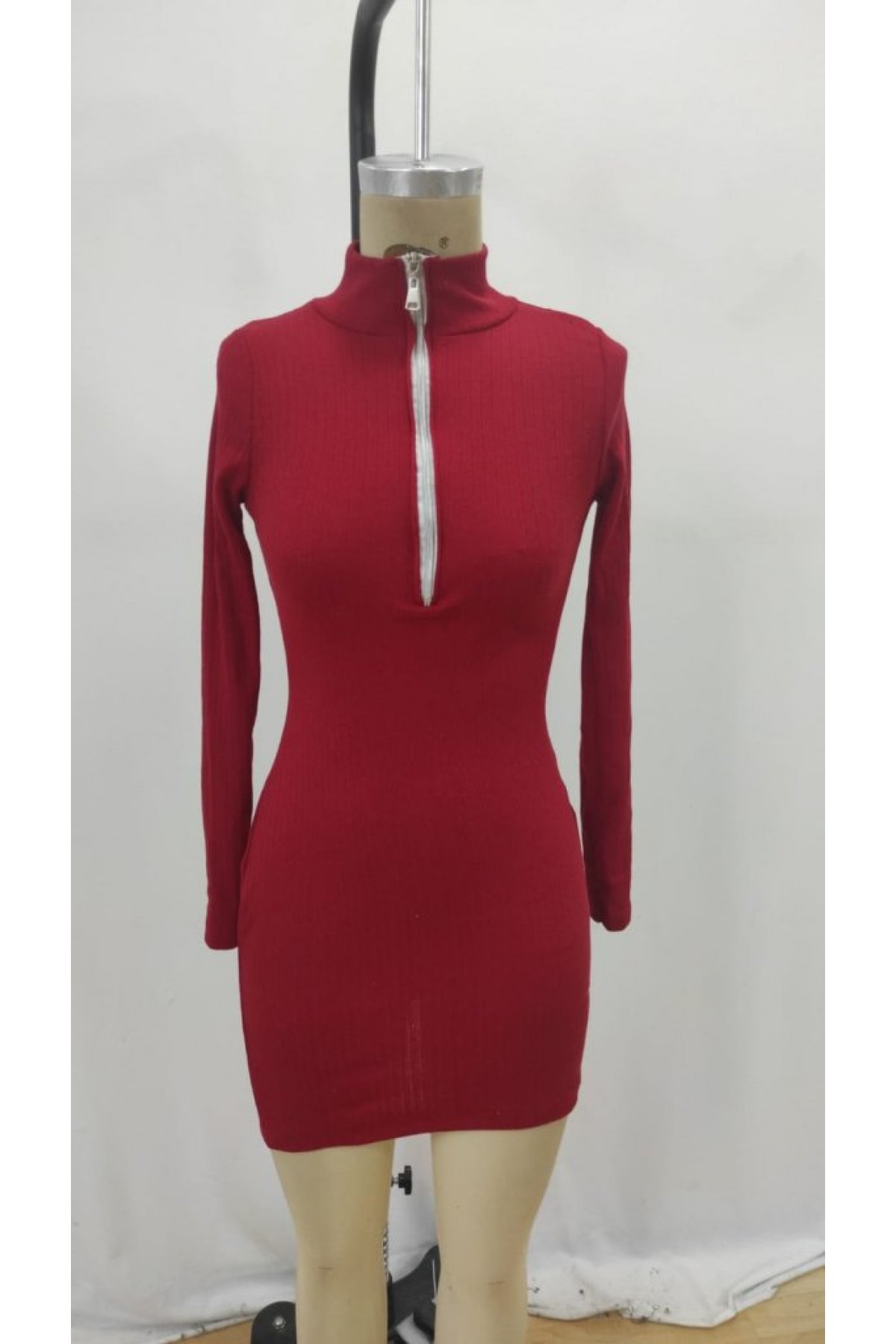 Women's Long Sleeve Front Zipper Mini Camisole Dress, 27033