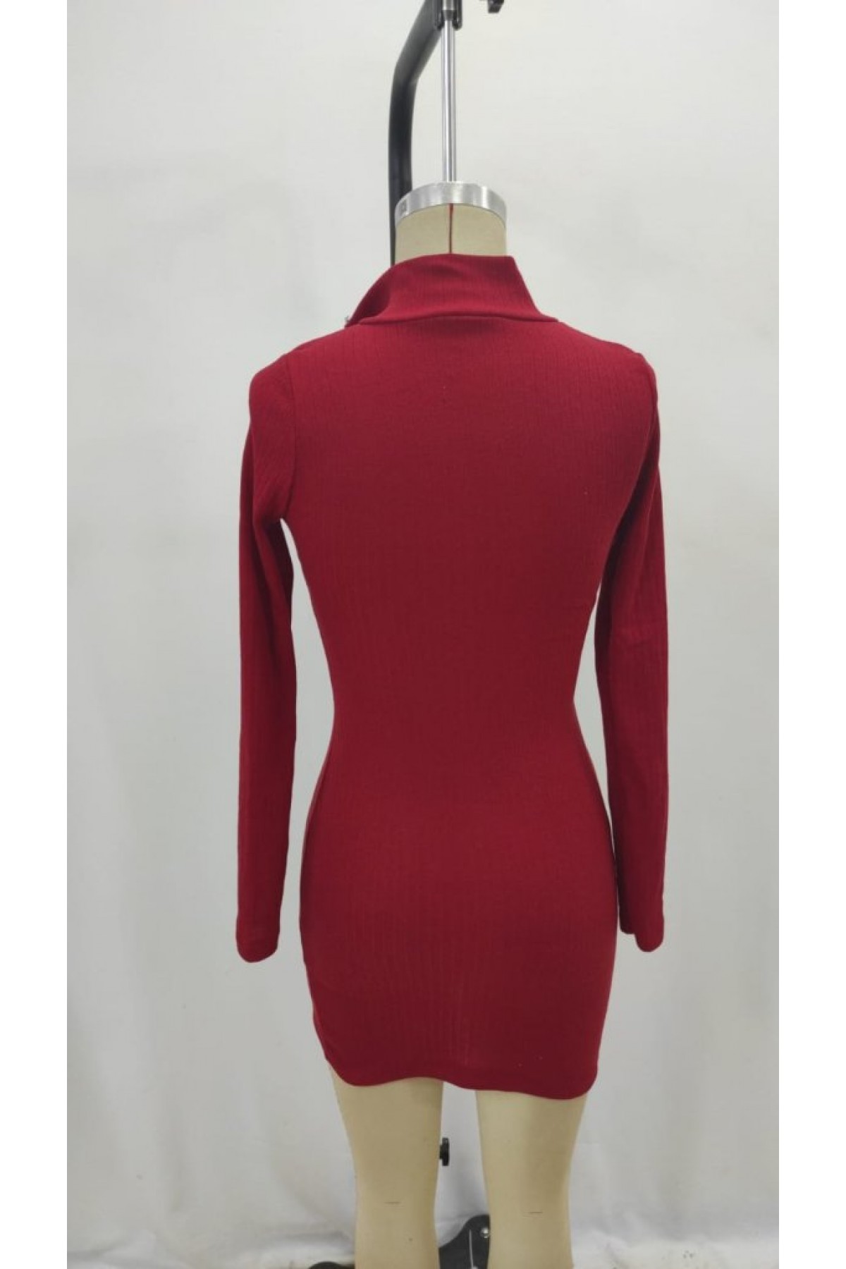 Women's Long Sleeve Front Zipper Mini Camisole Dress, 27033