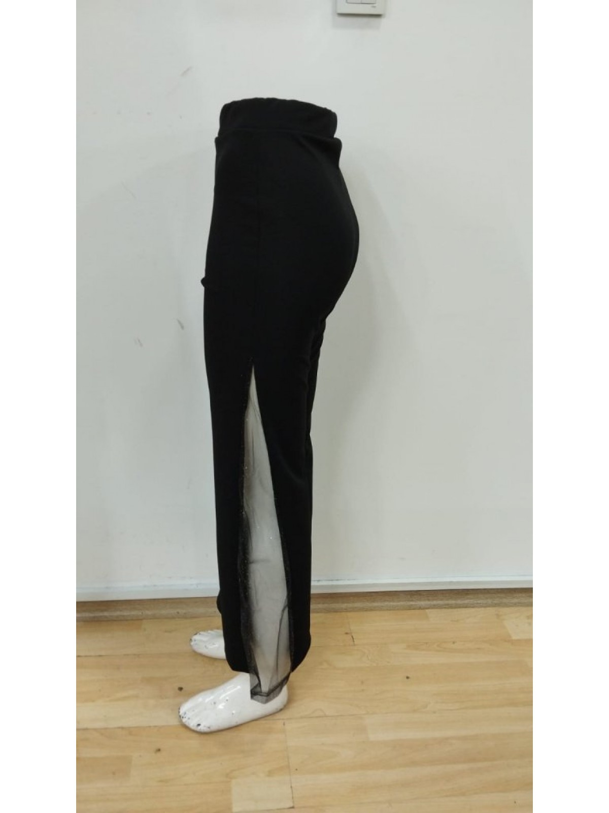 Kadın Yüksek Bel Yanlardan Tül Detaylı Ithal Krep Pantolon , 29964