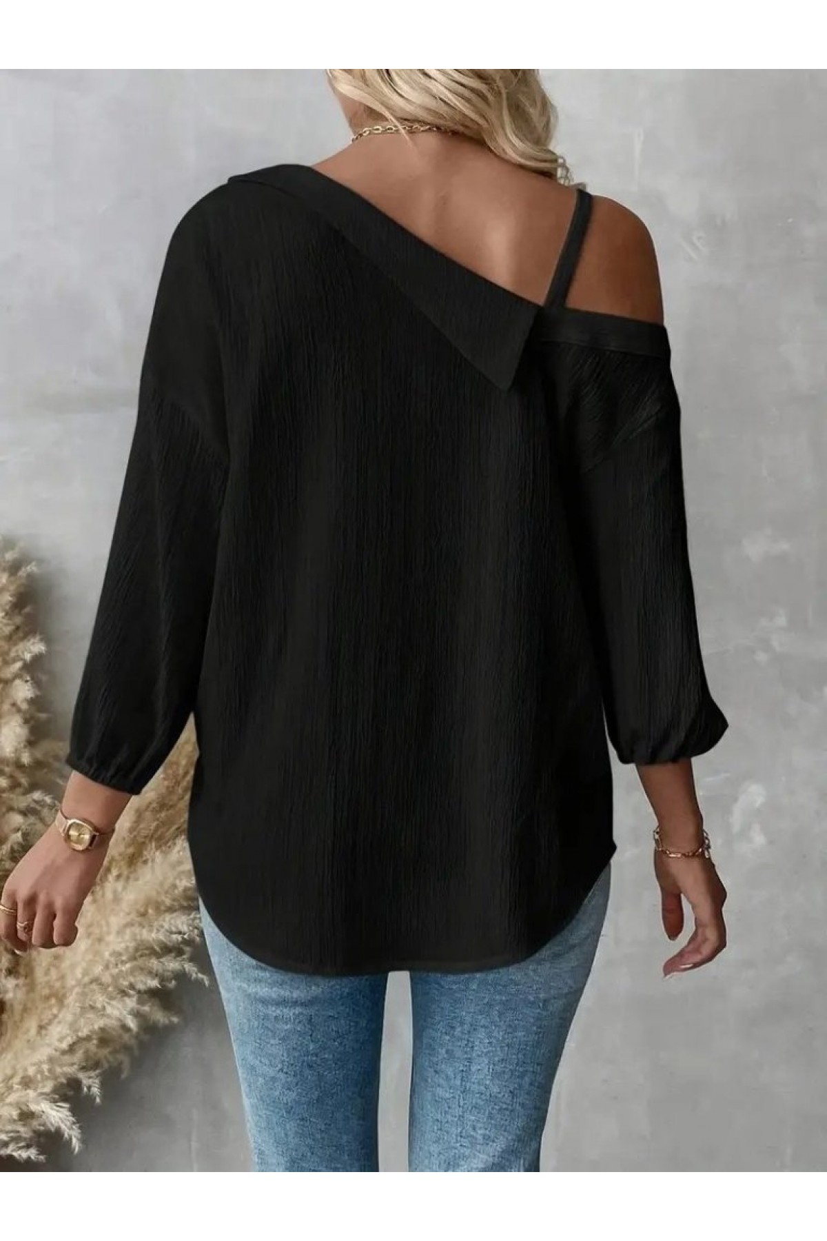 Kadın Tek Omuzdan Açık Askılı Uzun Kollu Yakalı önden Düğmeli Gömlek, 29402