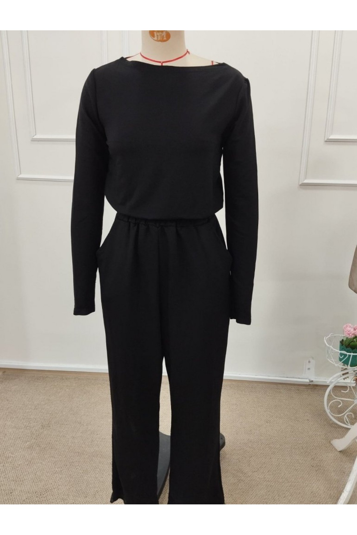 Kadın Tek Omuzdan Açık Uzun Kollu Belden Bağcıklı Uzun Viskon Iki Iplik Tulum, 32336