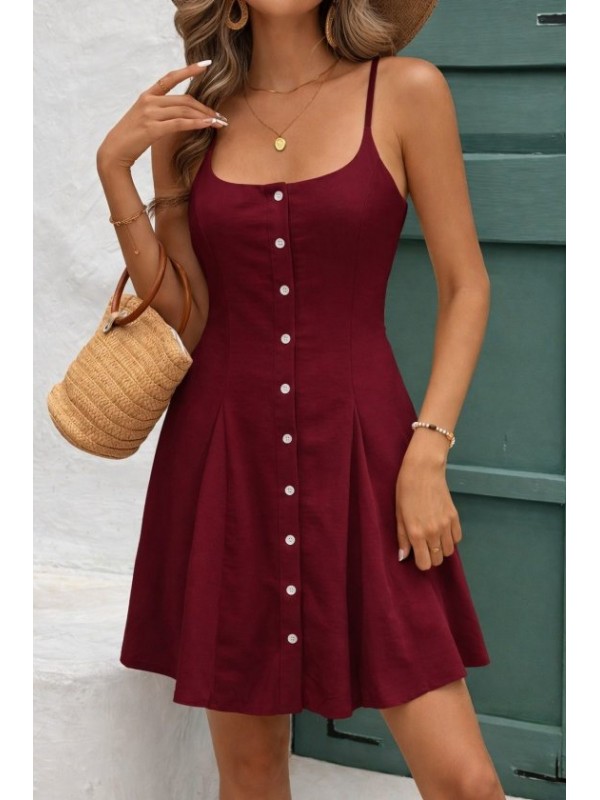 Kadın Ip Askılı önden Düğmeli Bağcıklı Kısa Elbise, 33520