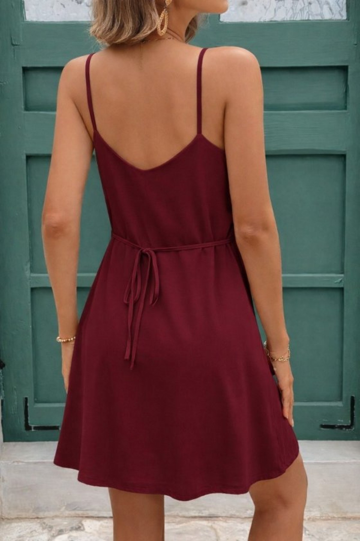 Kadın Ip Askılı önden Düğmeli Bağcıklı Kısa Elbise, 33520