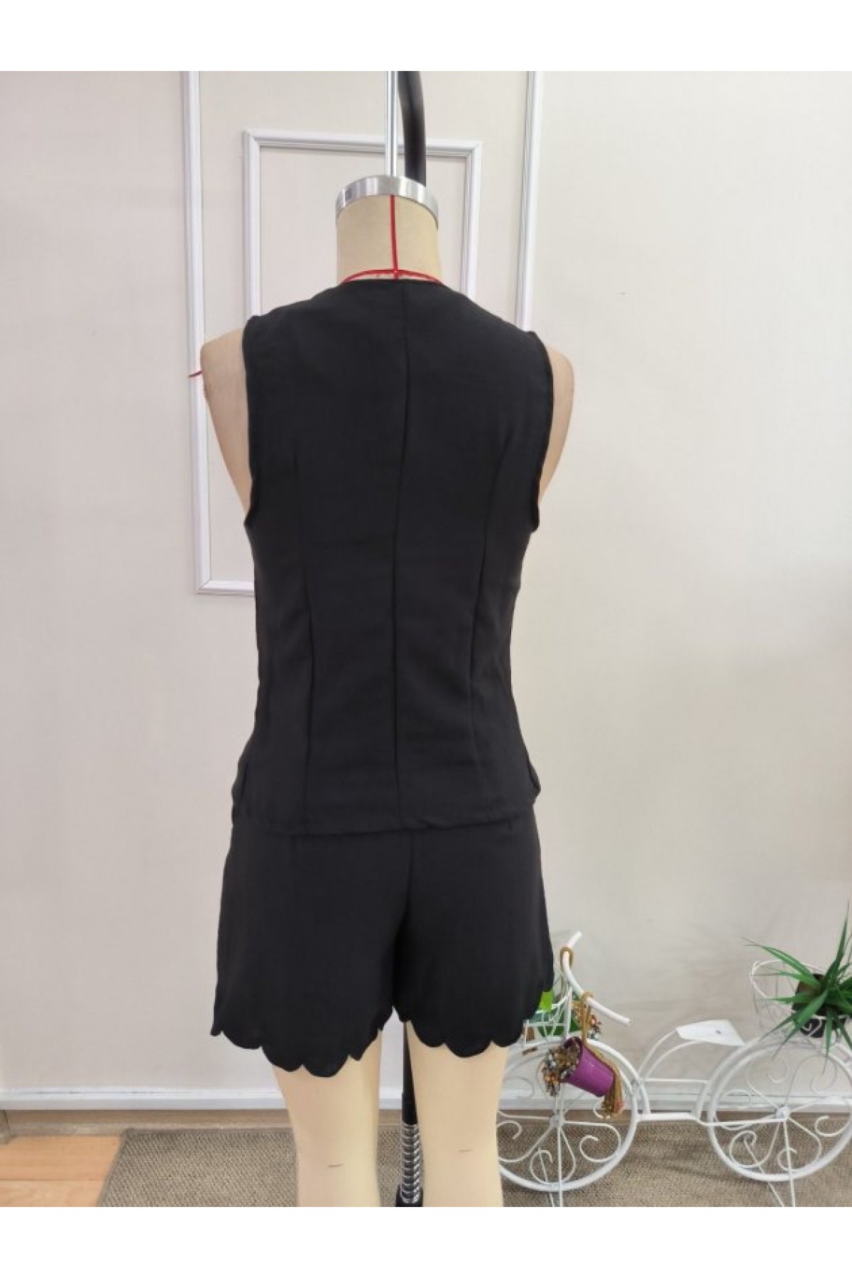 Kadın Askılı V Yakalı önden Düğmelı Bluz Ve Short Ikli Takım, 36545