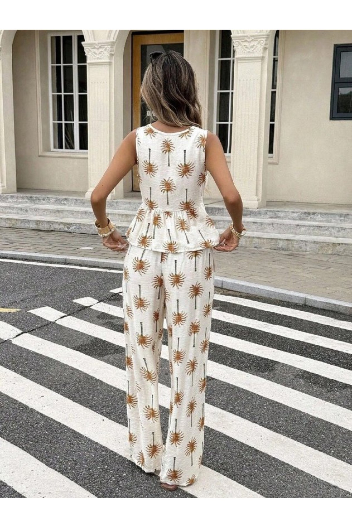 Kadın Askılı V Yakalı Belden Bağlamalı Desenli Bluz Ve Pantolon Ikili Takım, 33228