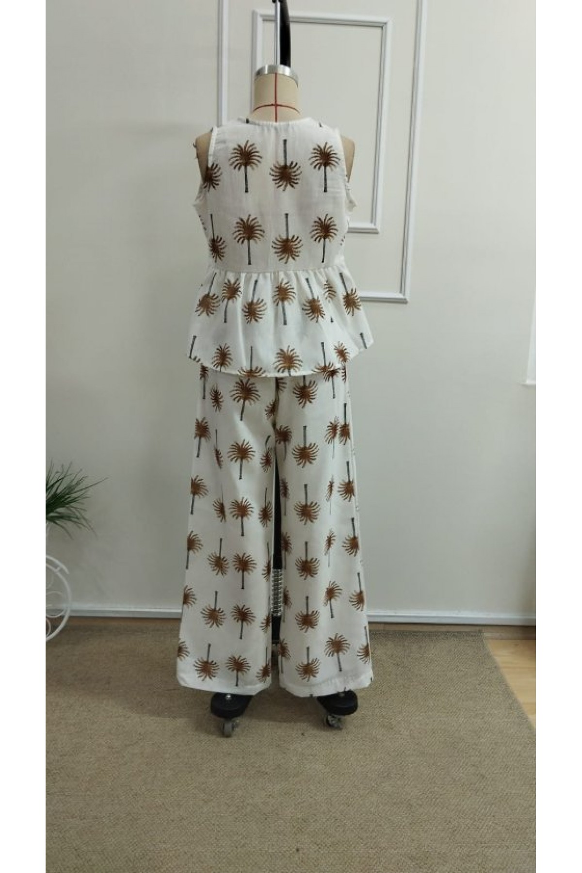 Kadın Askılı V Yakalı Belden Bağlamalı Desenli Bluz Ve Pantolon Ikili Takım, 33228