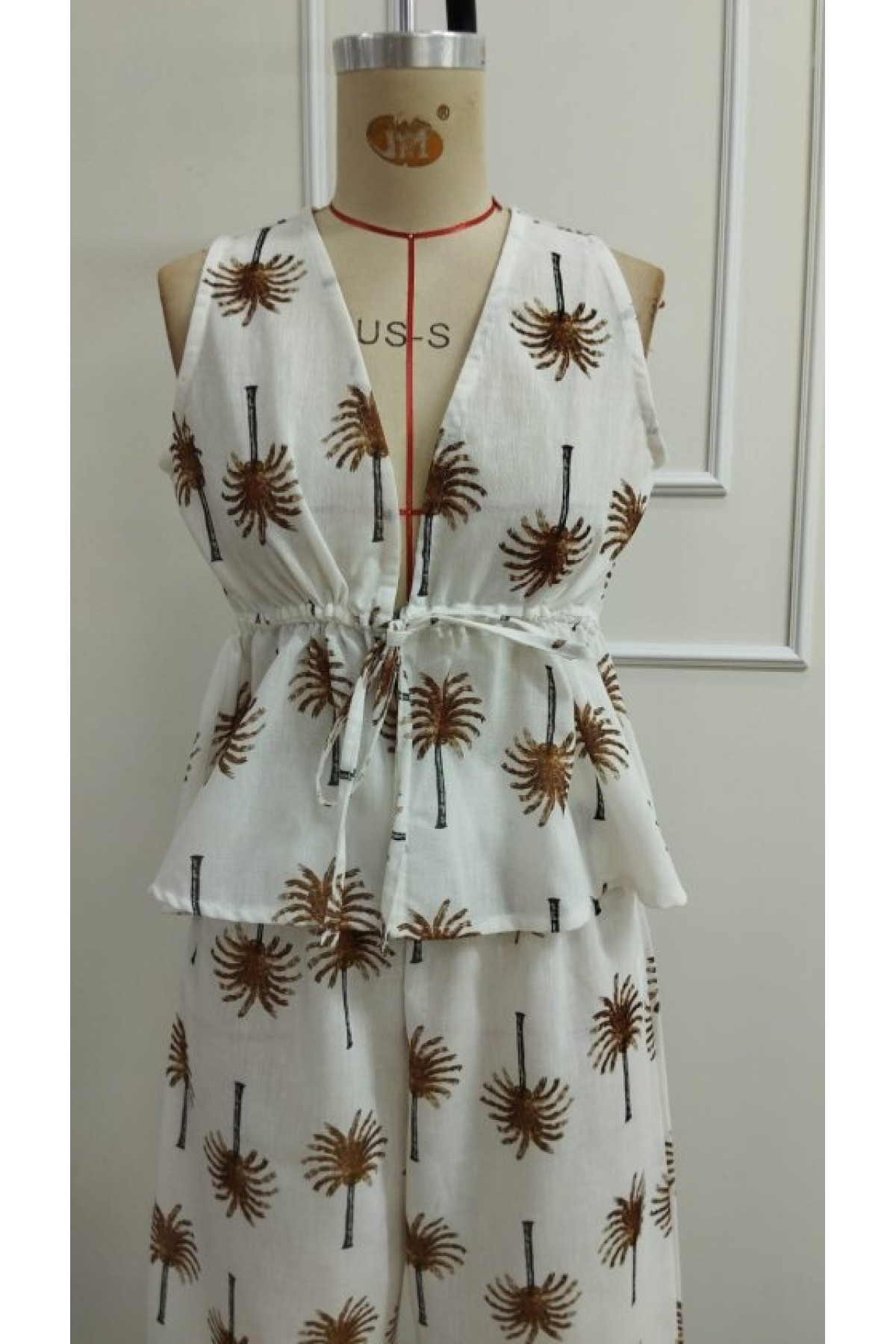 Kadın Askılı V Yakalı Belden Bağlamalı Desenli Bluz Ve Pantolon Ikili Takım, 33228