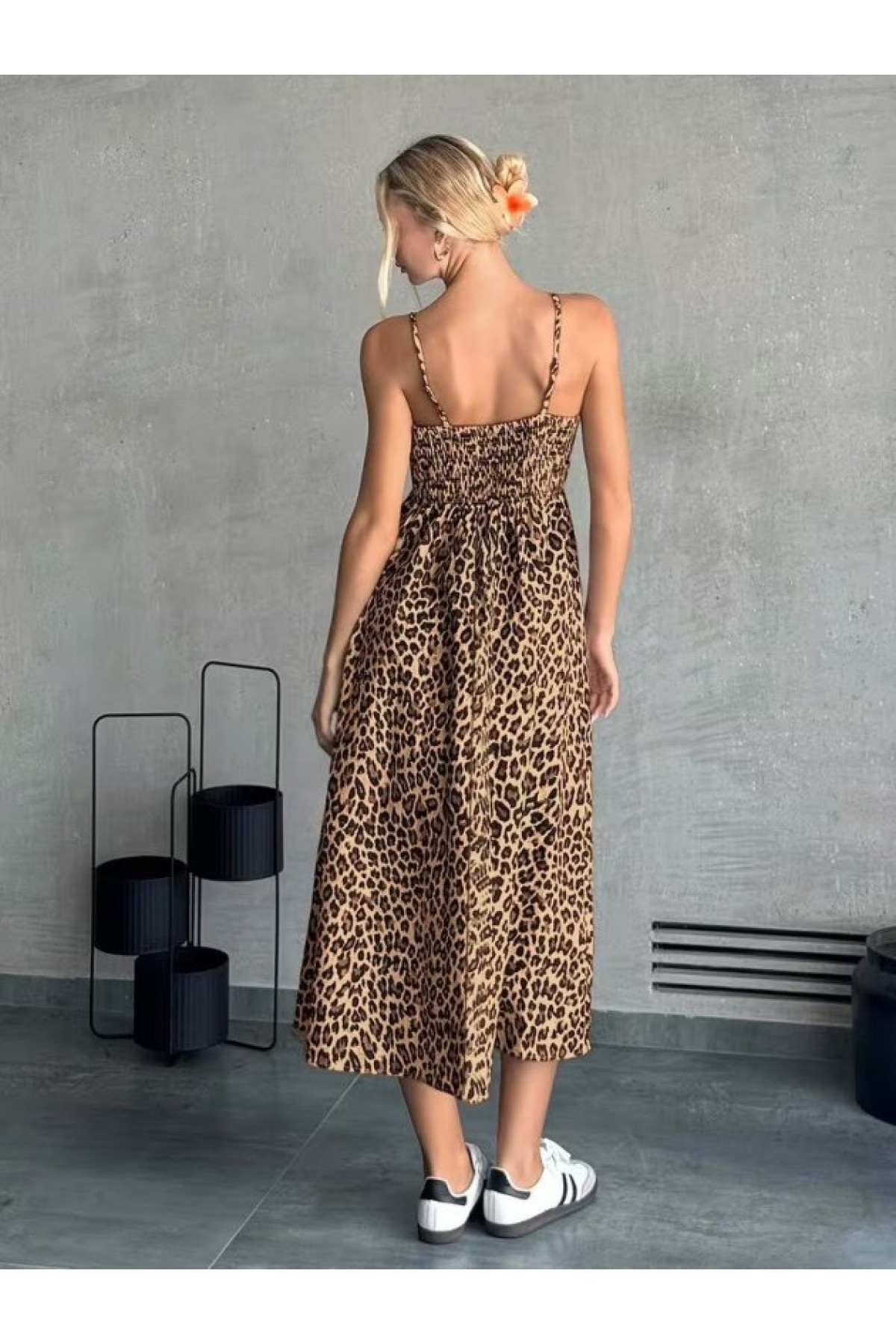 Kadın Ip Askılı V Yakalı Uzun Desenli Süprem Elbise, 33539