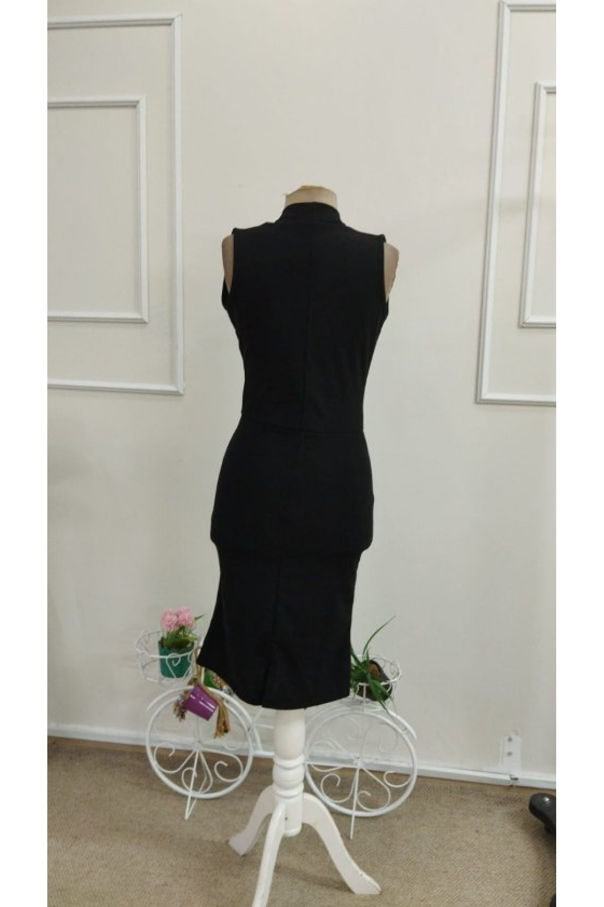 Kadın Askılı Kruvaze Yakalı Midi Ithal Krep Elbise, 33567