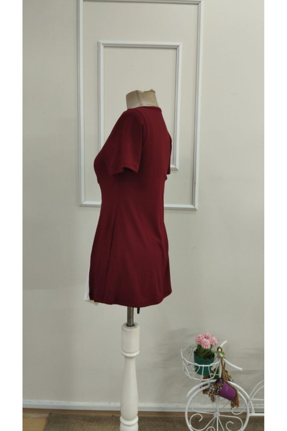 Kadın Kısa Kollu Asimetrik V Yakalı Düğme Detaylı Viskon Bluz , 33345