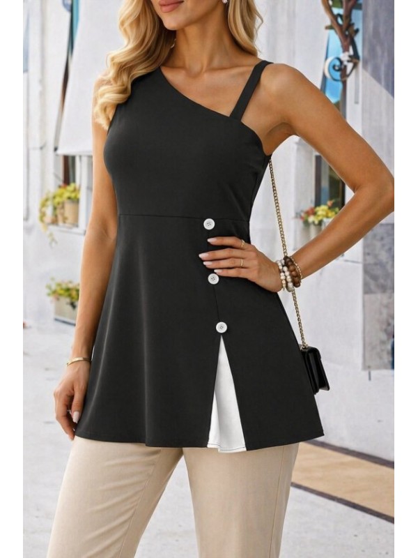 Kadın Tek Omuzdan Askılı şerit Detaylı Düğmeli Viskon Bluz, 33380