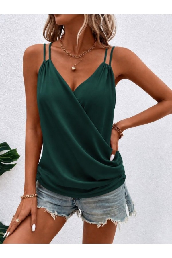 Kadın Askılı Kruvaze Yakalı Pile Detaylı Sandy Bluz, 35840