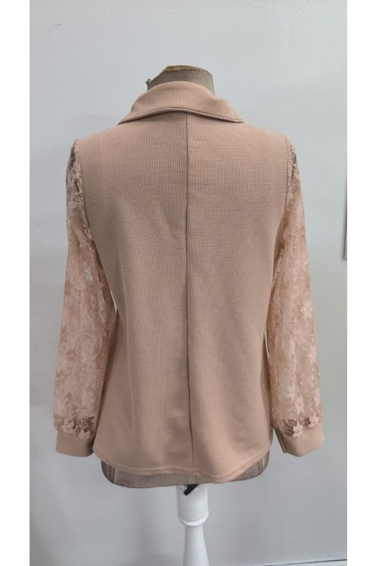 Kadın Uzun Kollu Yakalı Dantelli Waffle Bluz, 39264