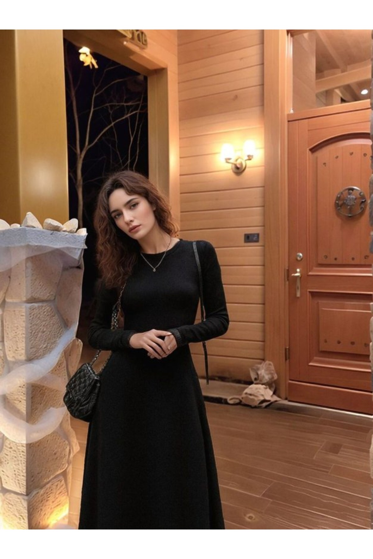 Kadın Uzun Kollu Yuvarlak Yakalı Uzun Viskon Iki Iplik Elbise, 39373