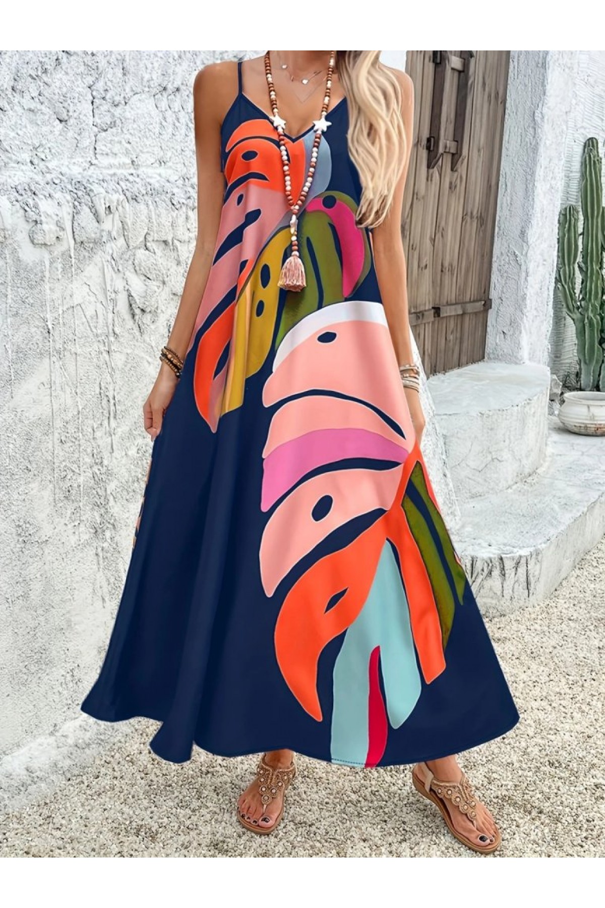 strappy jersey maxi dress Women's V-Neck Patterned Dress, 26457 hip sash