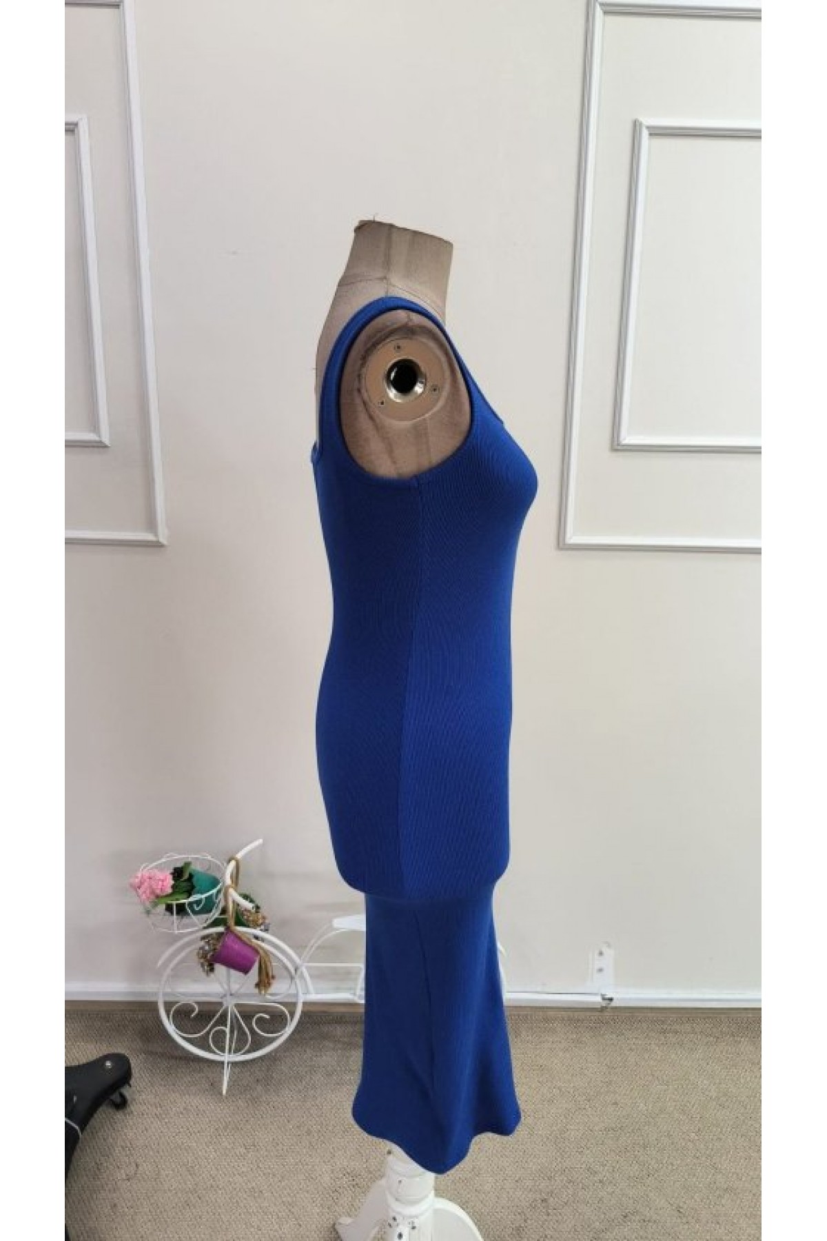 Kadın Askılı Kare Yakalı Midi Kaşkorse Elbise, 35383