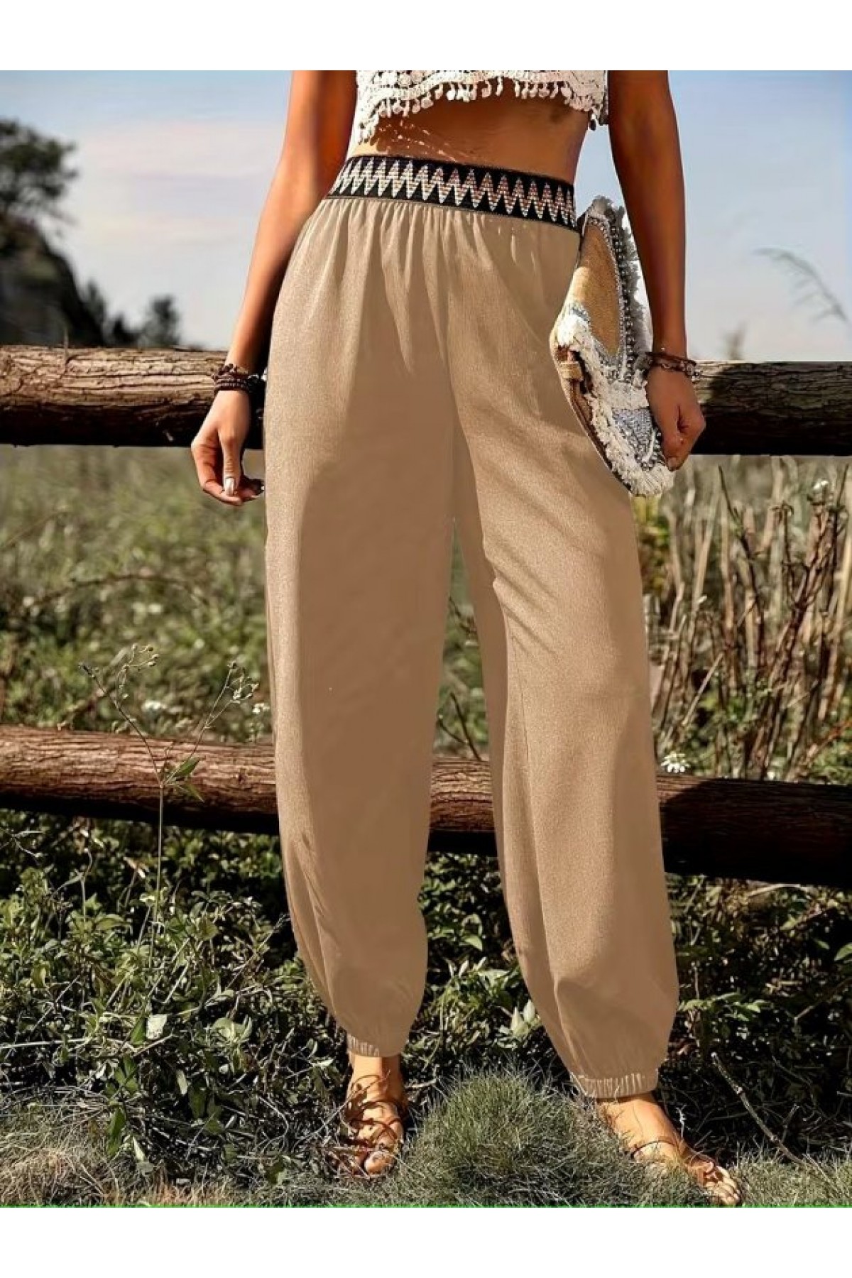 Kadın Yüksek Bel Beli Lastikli Dökümlü Ve Beli şeritli Pera Pantolon , 37381