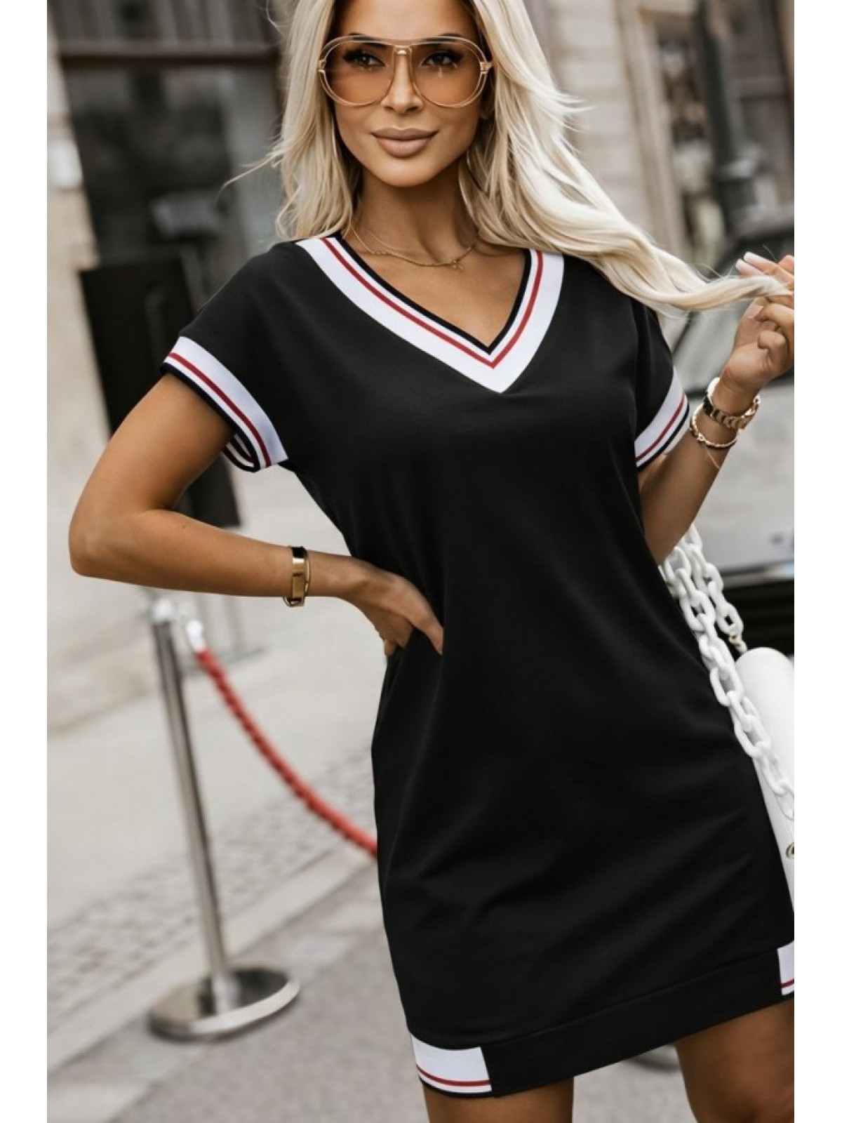 Kadın Kısa Kollu V Yakalı Kısa Viskon Iki Iplik Elbise , 31057