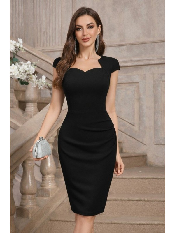 Kadın Kısa Kollu Yakası Asimetrik Kısa Ithal Krep Elbise , 31051