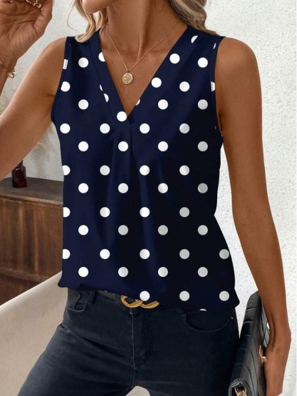 Kadın Askılı V Yakalı Puantiyeli Süprem Bluz , 33391