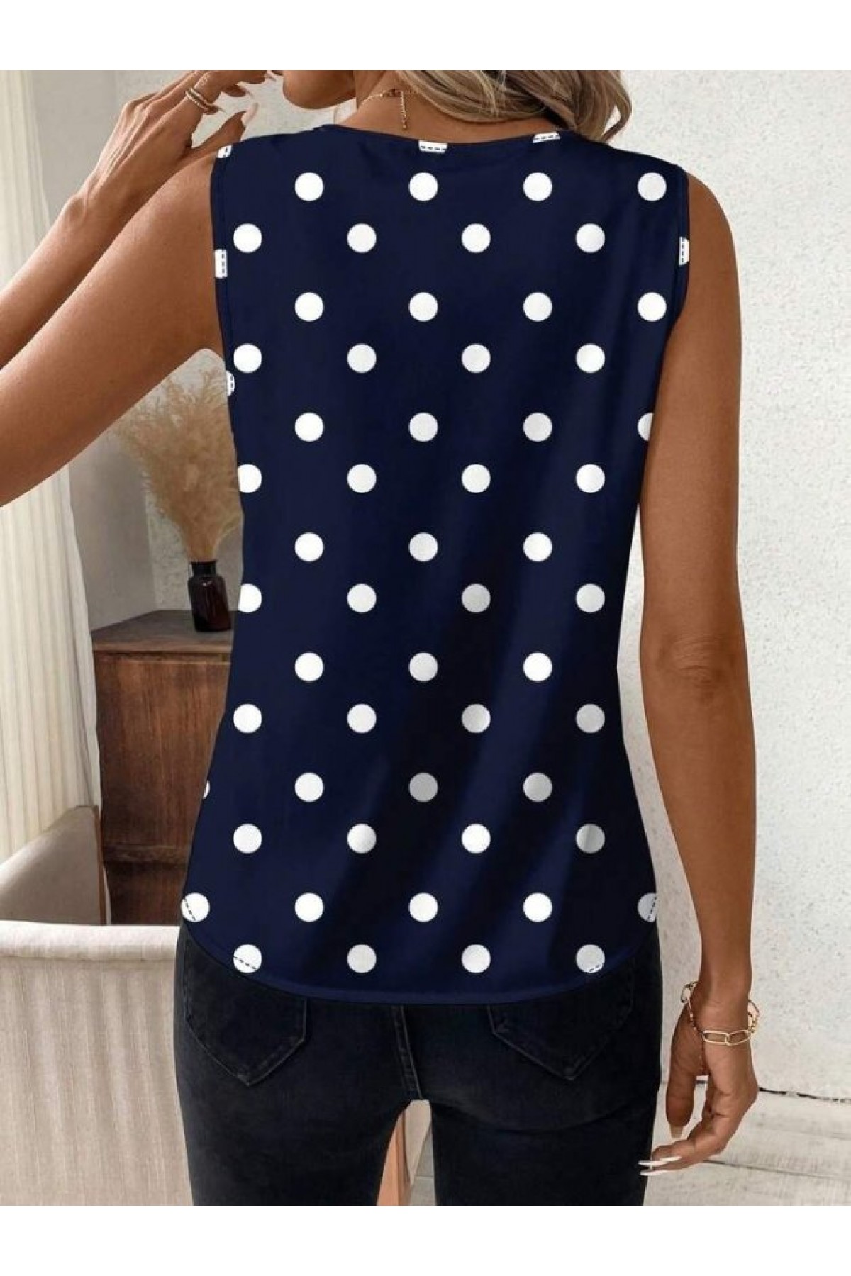 Kadın Askılı V Yakalı Puantiyeli Süprem Bluz , 33391