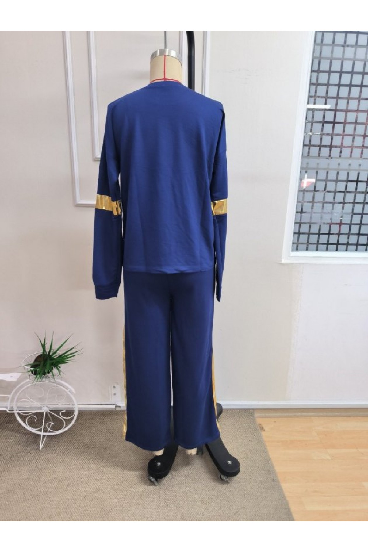 Kadın Uzun Kollu Bisiklet Yakalı şerit Detaylı Viskon Iki Iplik Bluz Ve Pantolon Ikili Takım, 38571