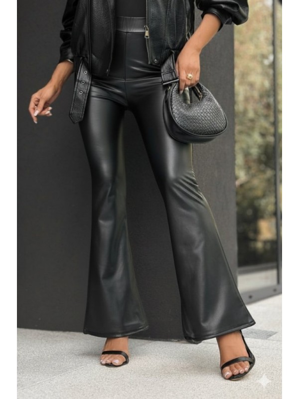 Kadın Yüksek Bel İspanyol Paçalı Deri Pantolon , 29867