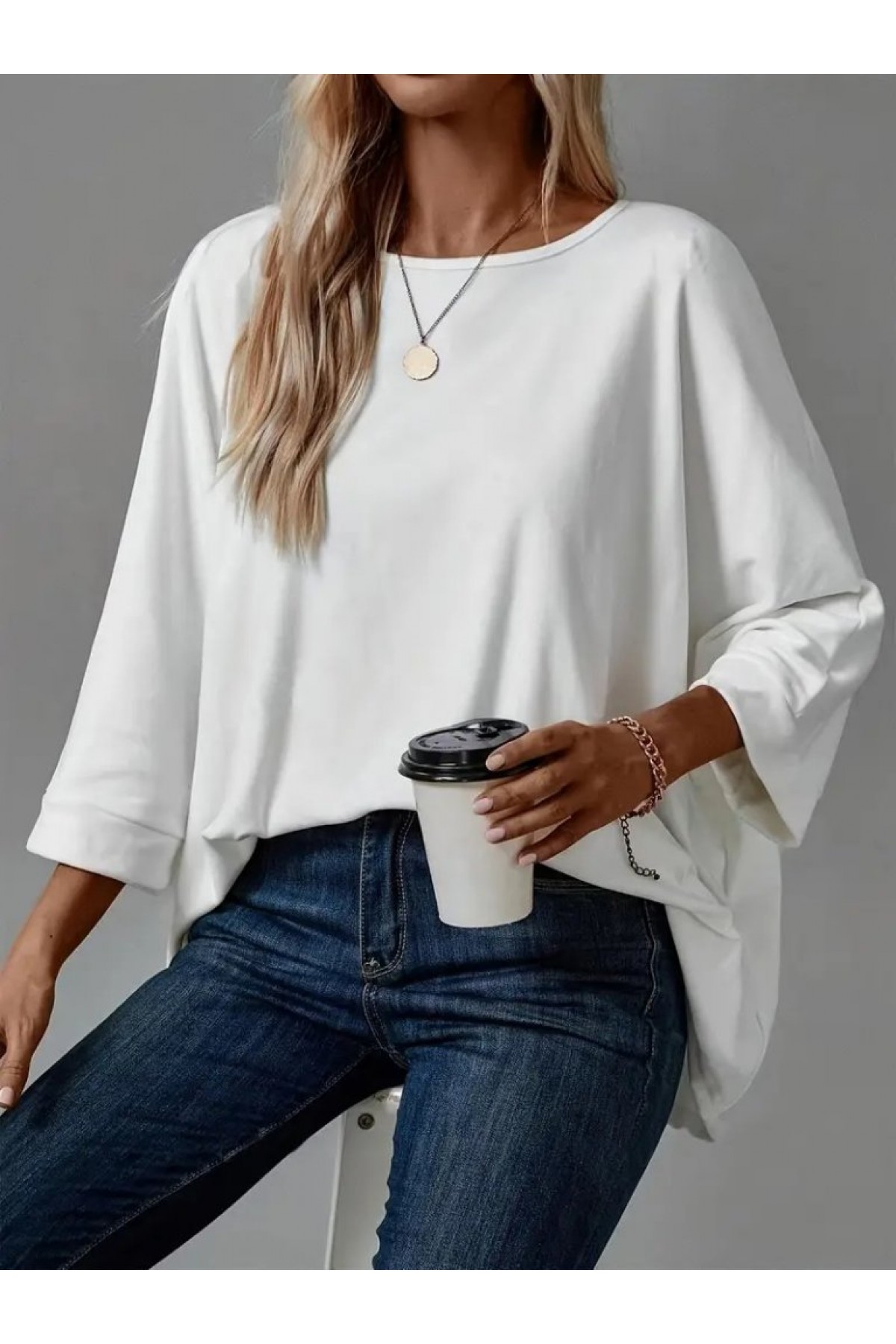 Women's Three Quarter Sleeve Crew Neck Viscose Blouse, 29587
