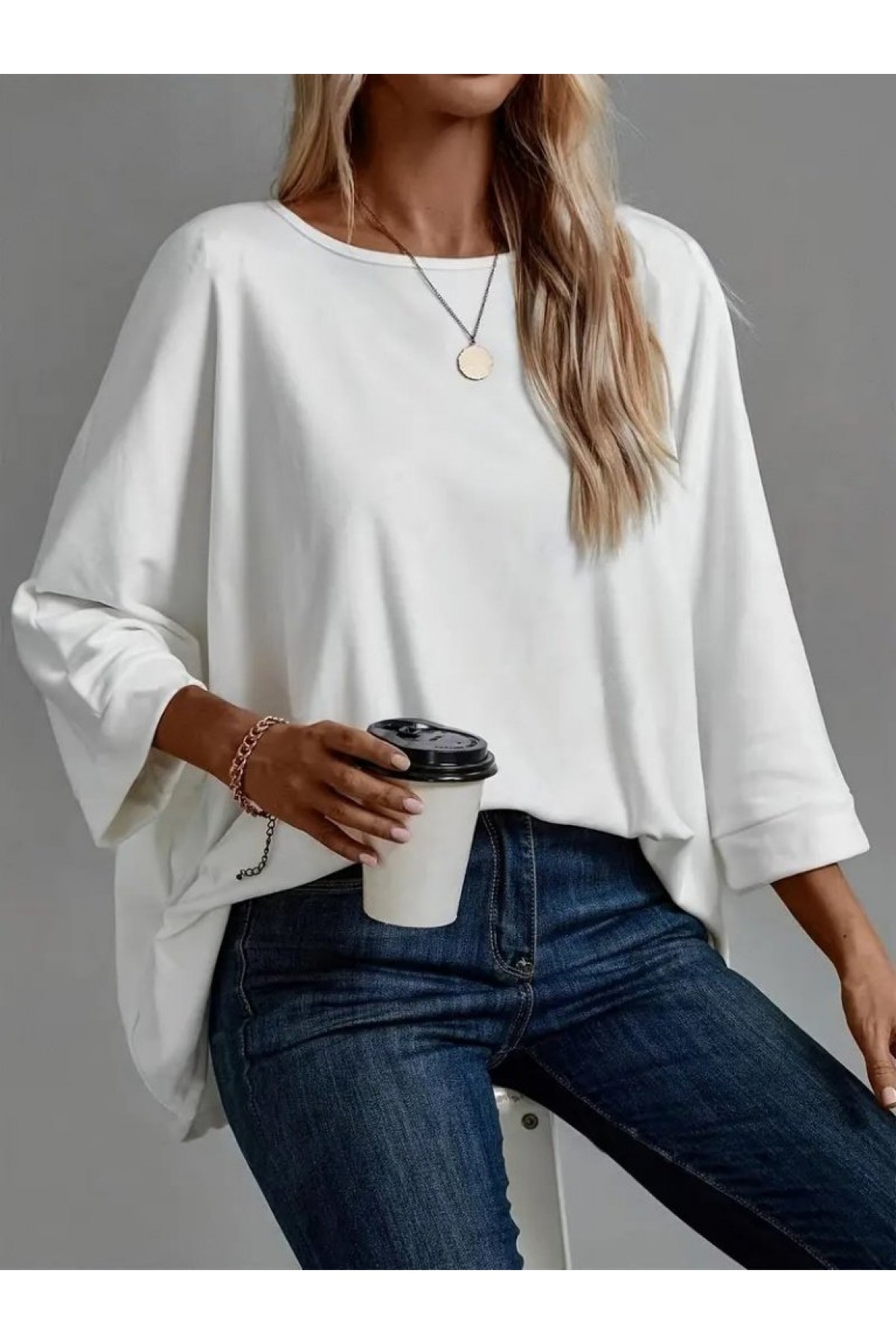 Women's Three Quarter Sleeve Crew Neck Viscose Blouse, 29587