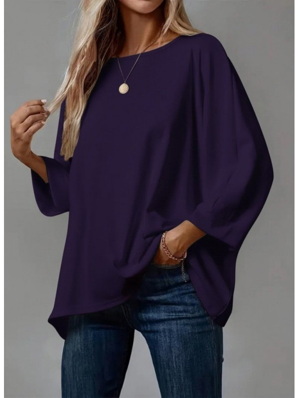 Women's Three Quarter Sleeve Crew Neck Viscose Blouse, 29588