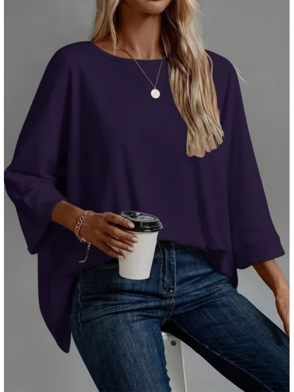 Women's Three Quarter Sleeve Crew Neck Viscose Blouse, 29588
