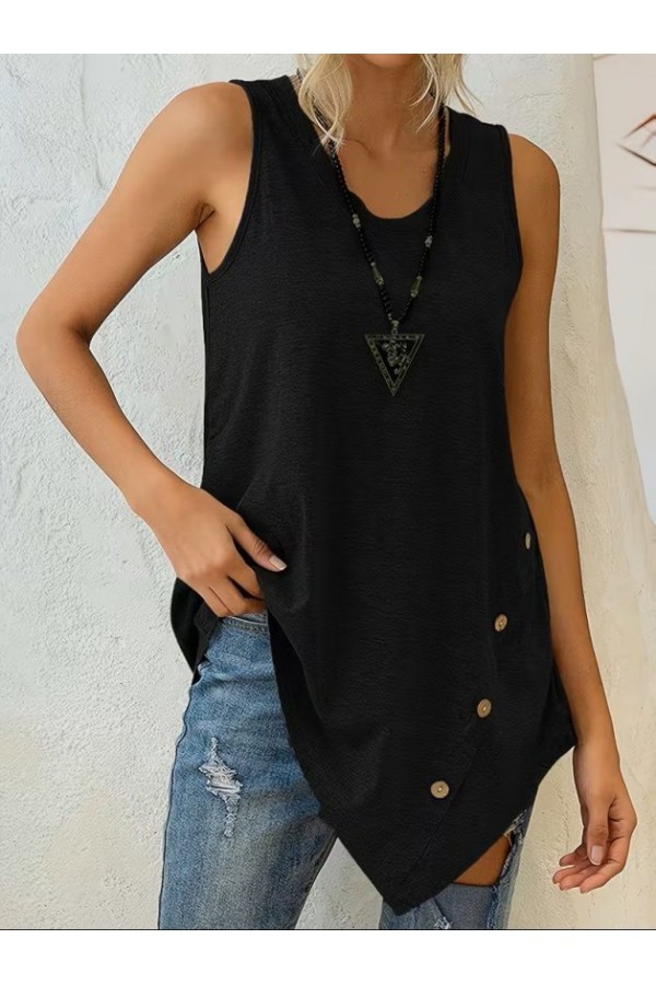 Kadın Askılı Yuvarlak Yakalı Asimetrik Kesim Detaylı Viskon Bluz , 32461