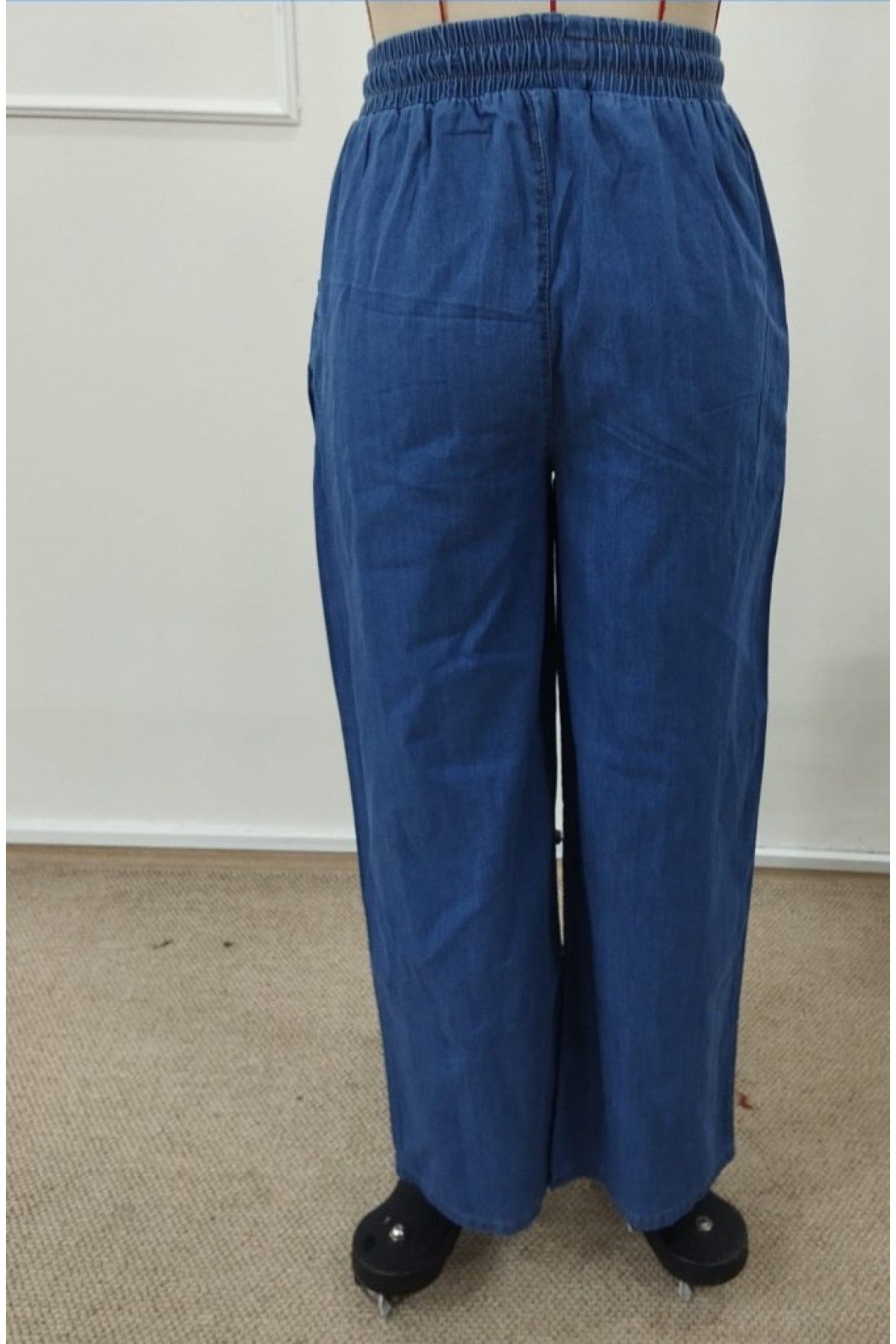 Kadın Yüksek Bel Lastikli Bağcıklı Kot Pantolon, 32199