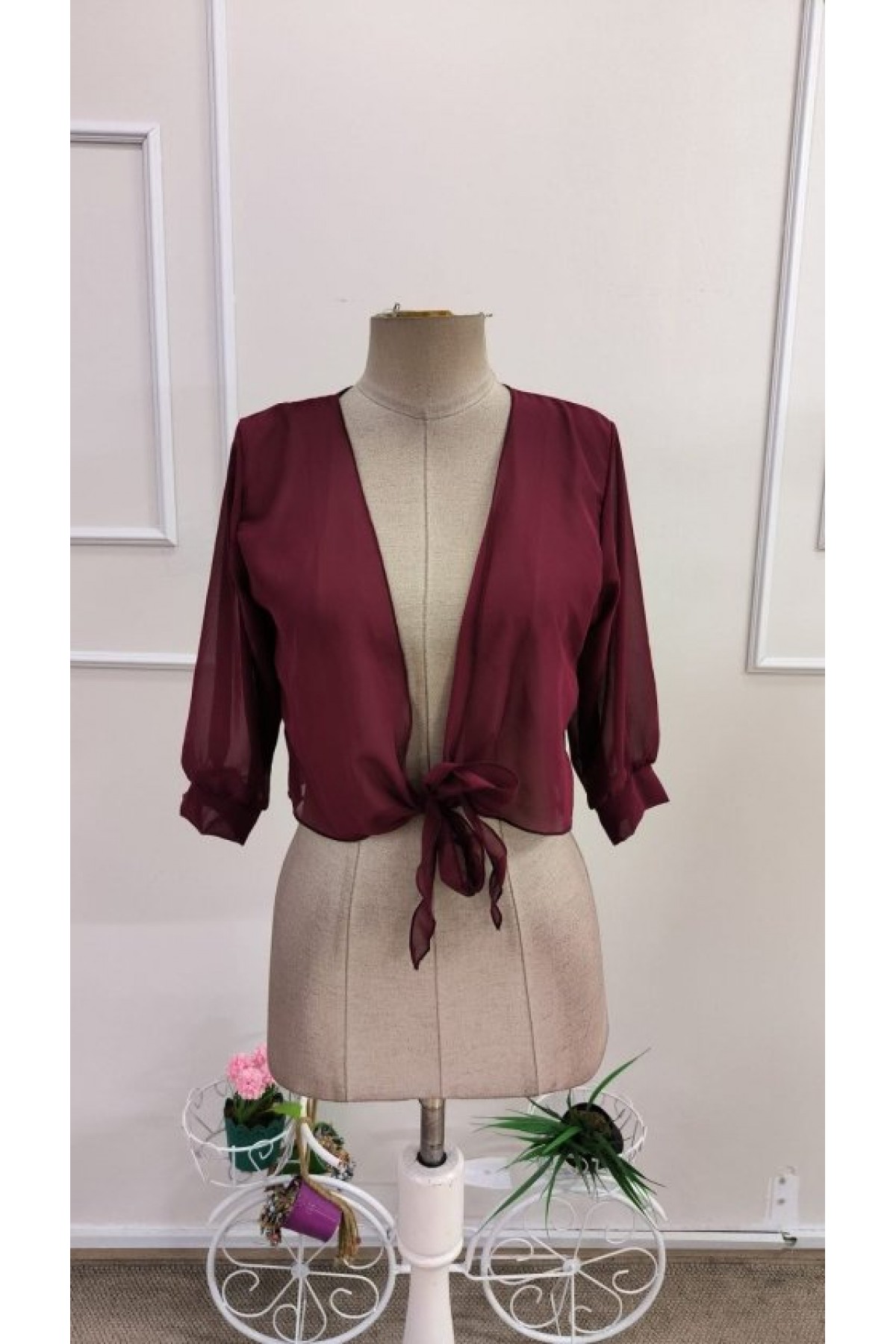 Kadın Fakir Kollu önden Bağlamalı Kısa şifon Bolero Ceket, 33506