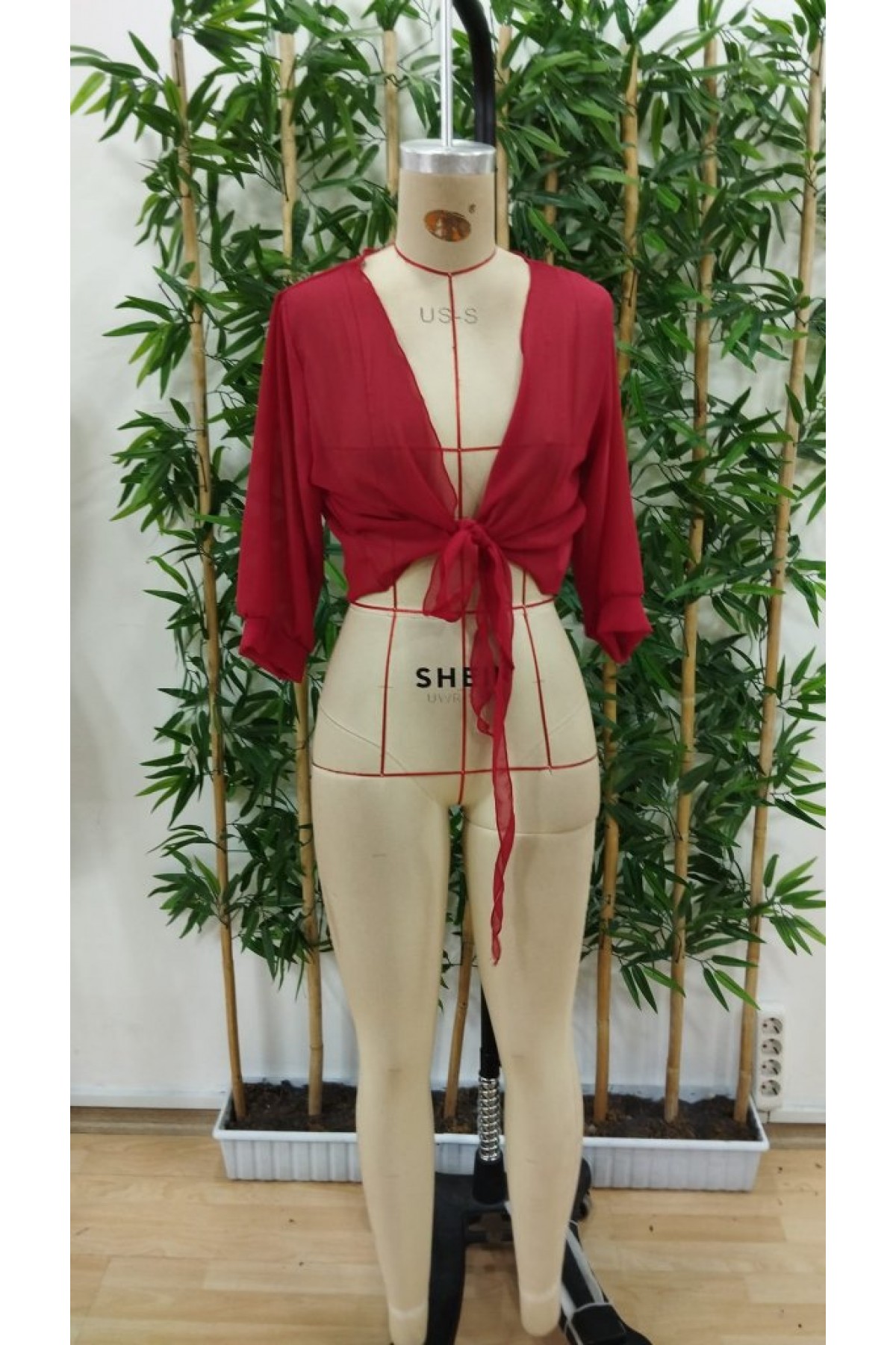 Kadın Fakir Kollu önden Bağlamalı Kısa şifon Bolero Ceket, 25357