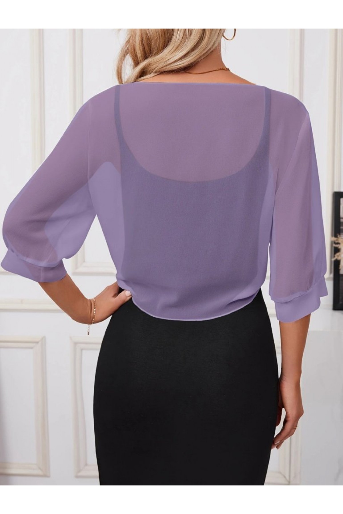 Kadın Fakir Kollu önden Bağlamalı Kısa şifon Bolero Ceket, 33505