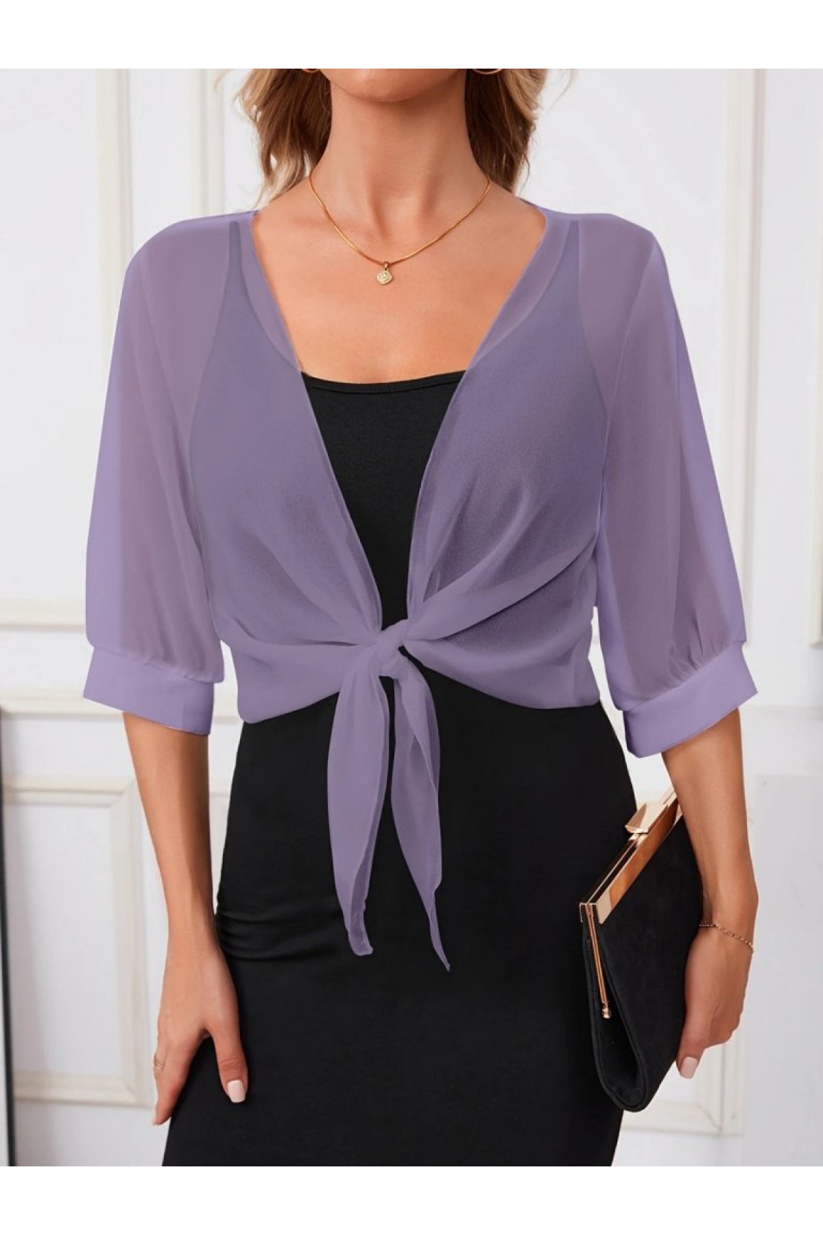 Kadın Fakir Kollu önden Bağlamalı Kısa şifon Bolero Ceket, 33505