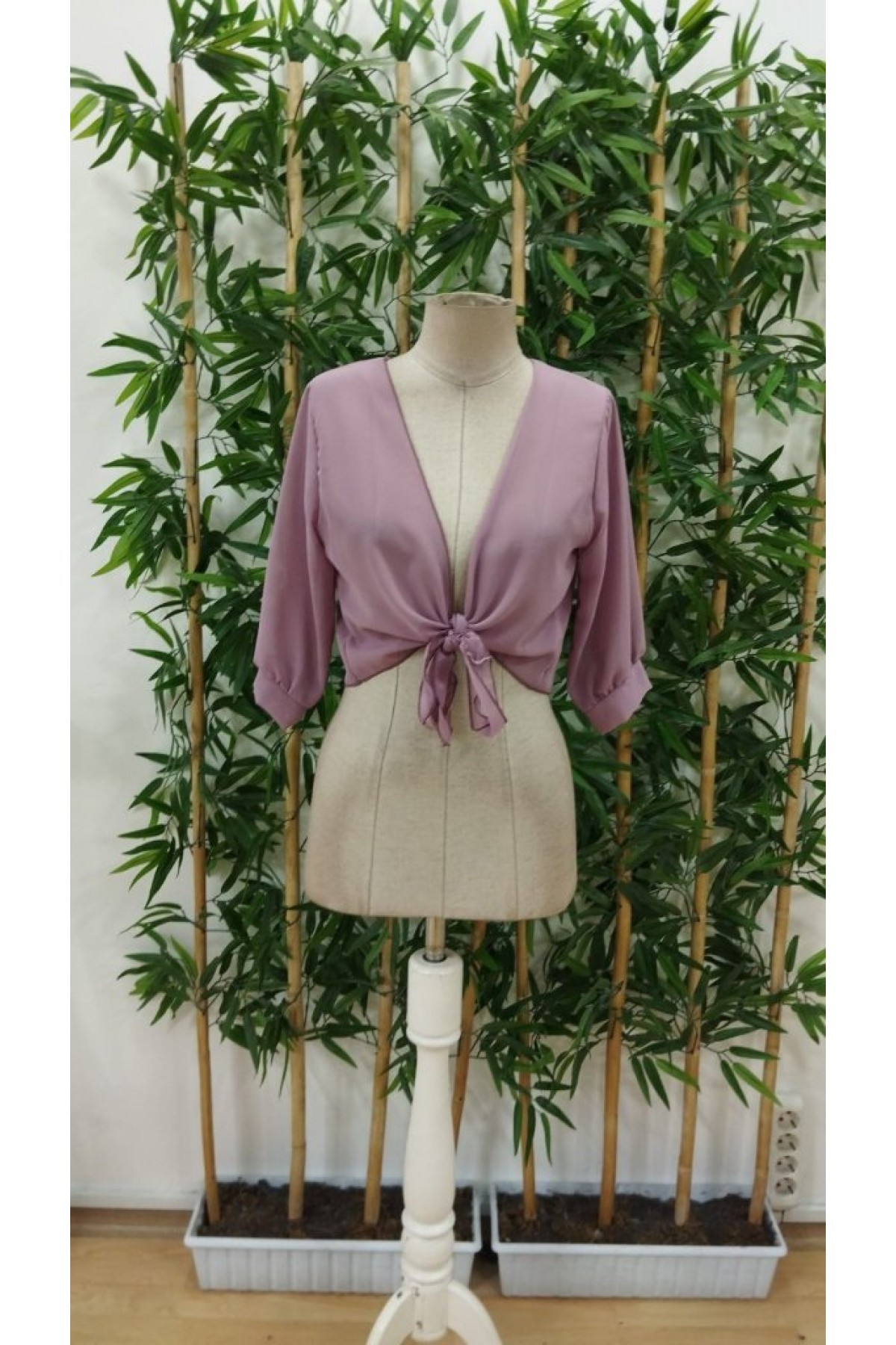 Kadın Fakir Kollu önden Bağlamalı Kısa şifon Bolero Ceket, 33505