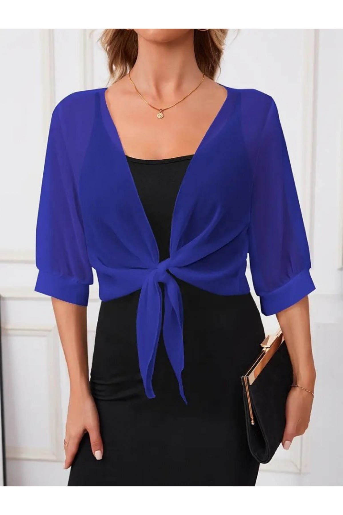 Kadın Truvakar Kol önden Bağlamalı Kısa şifon Bolero Ceket, 33503