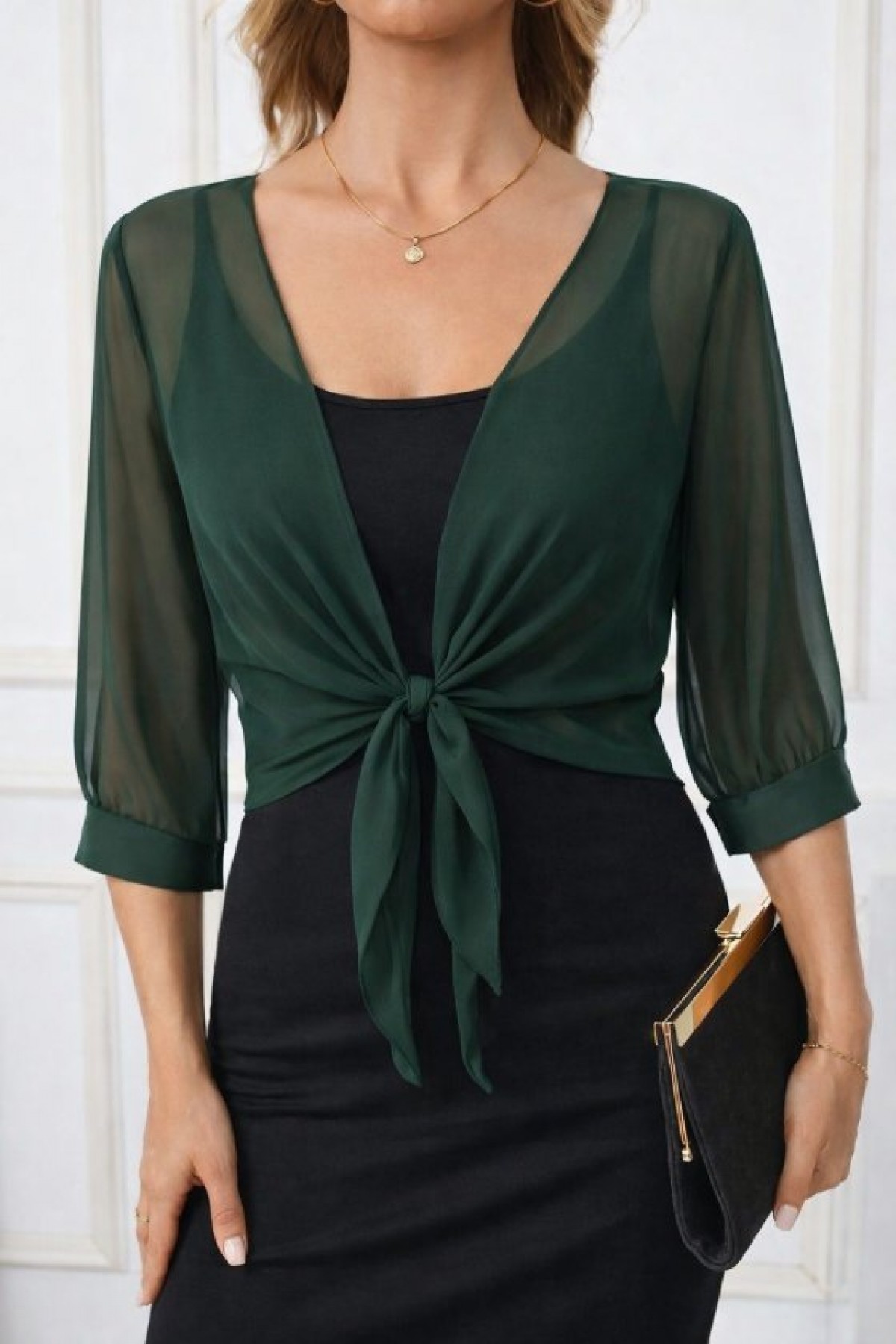 Kadın Fakir Kollu önden Bağlamalı Kısa şifon Bolero Ceket, 33507