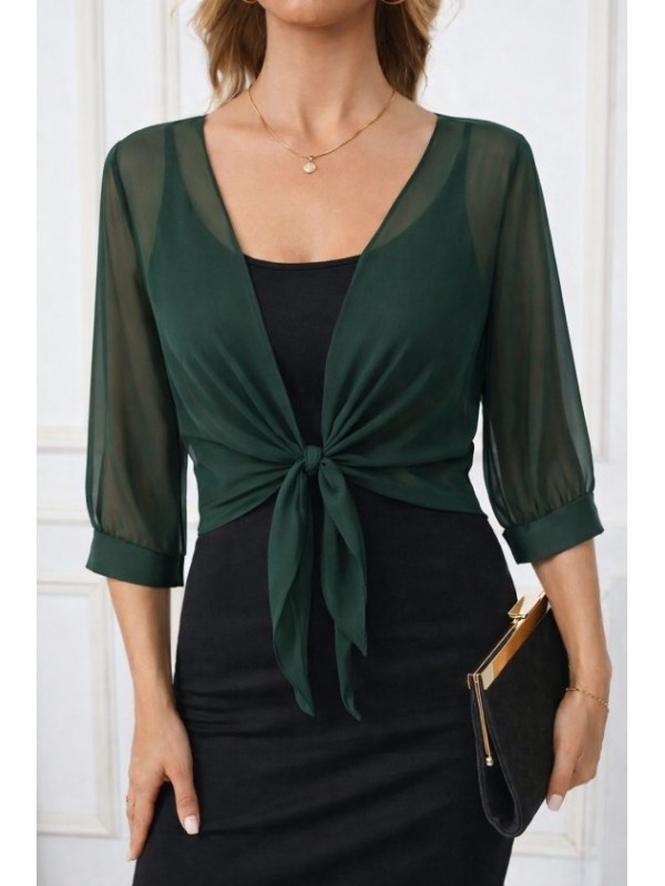 Kadın Fakir Kollu önden Bağlamalı Kısa şifon Bolero Ceket, 33507