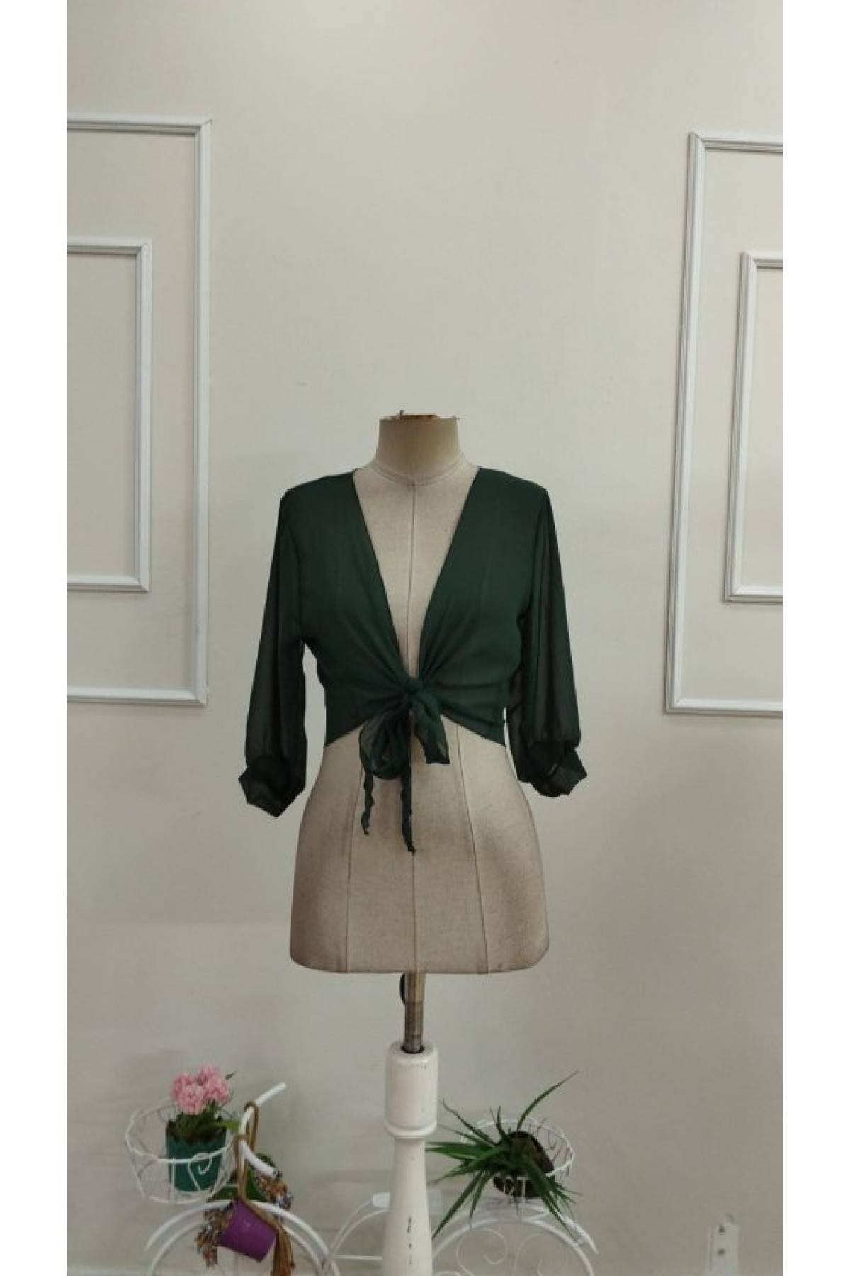 Kadın Fakir Kollu önden Bağlamalı Kısa şifon Bolero Ceket, 33507