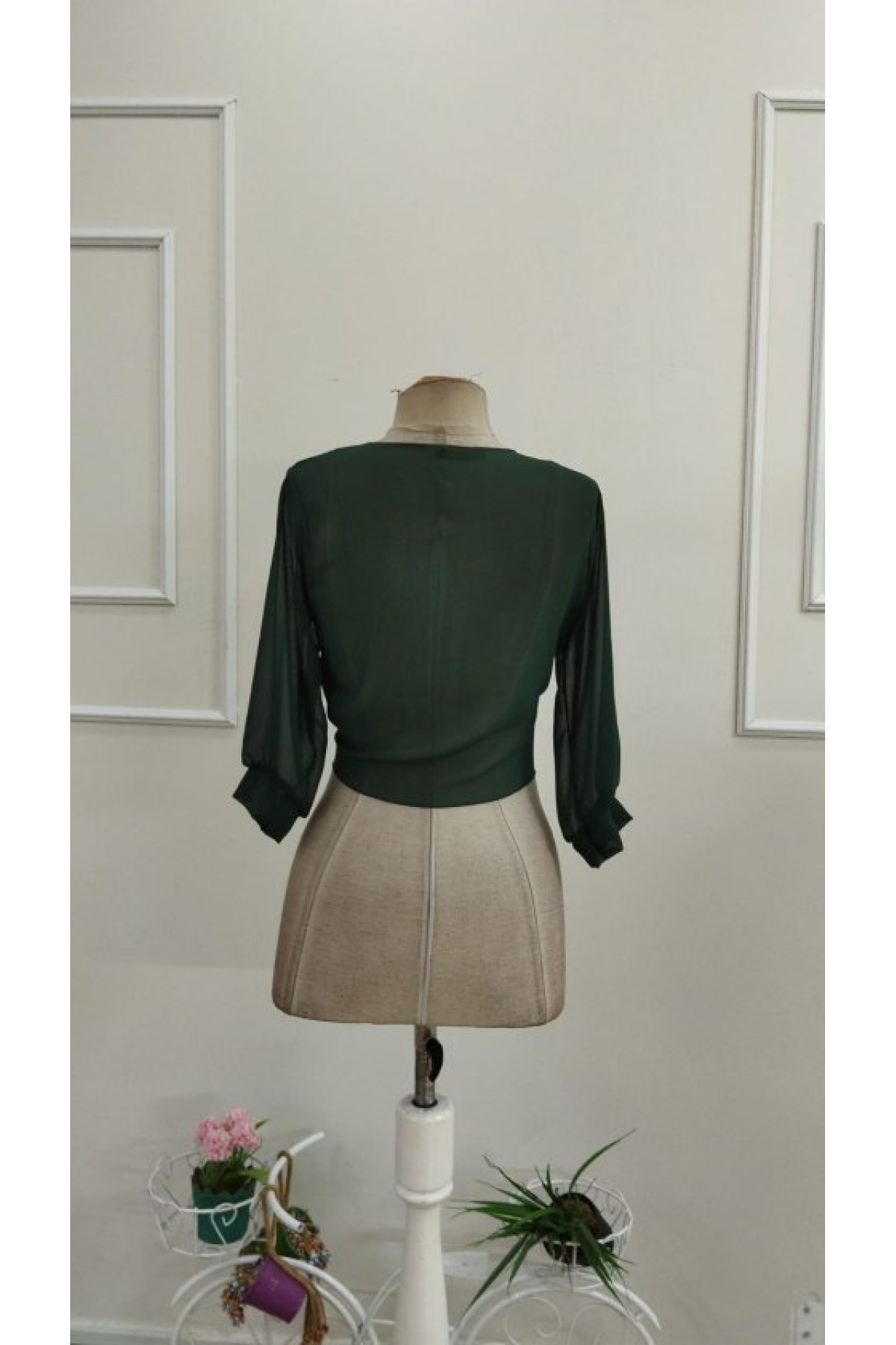 Kadın Fakir Kollu önden Bağlamalı Kısa şifon Bolero Ceket, 33507