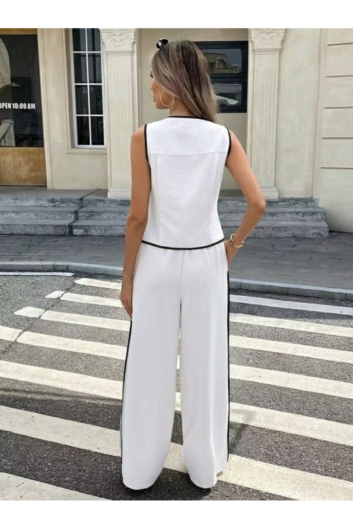 Kadın Kolsuz önü Düğmeli Yelek Ve Pantolon Ikili Takım , 33122
