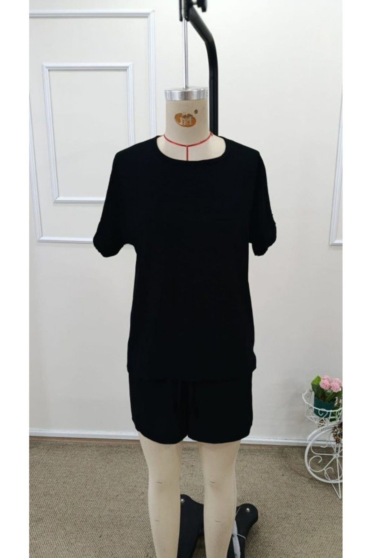 Kadın Kısa Kollu Bisiklet Yaka Bürümcük Bluz Ve Kısa Short Ikili Takım, 32466