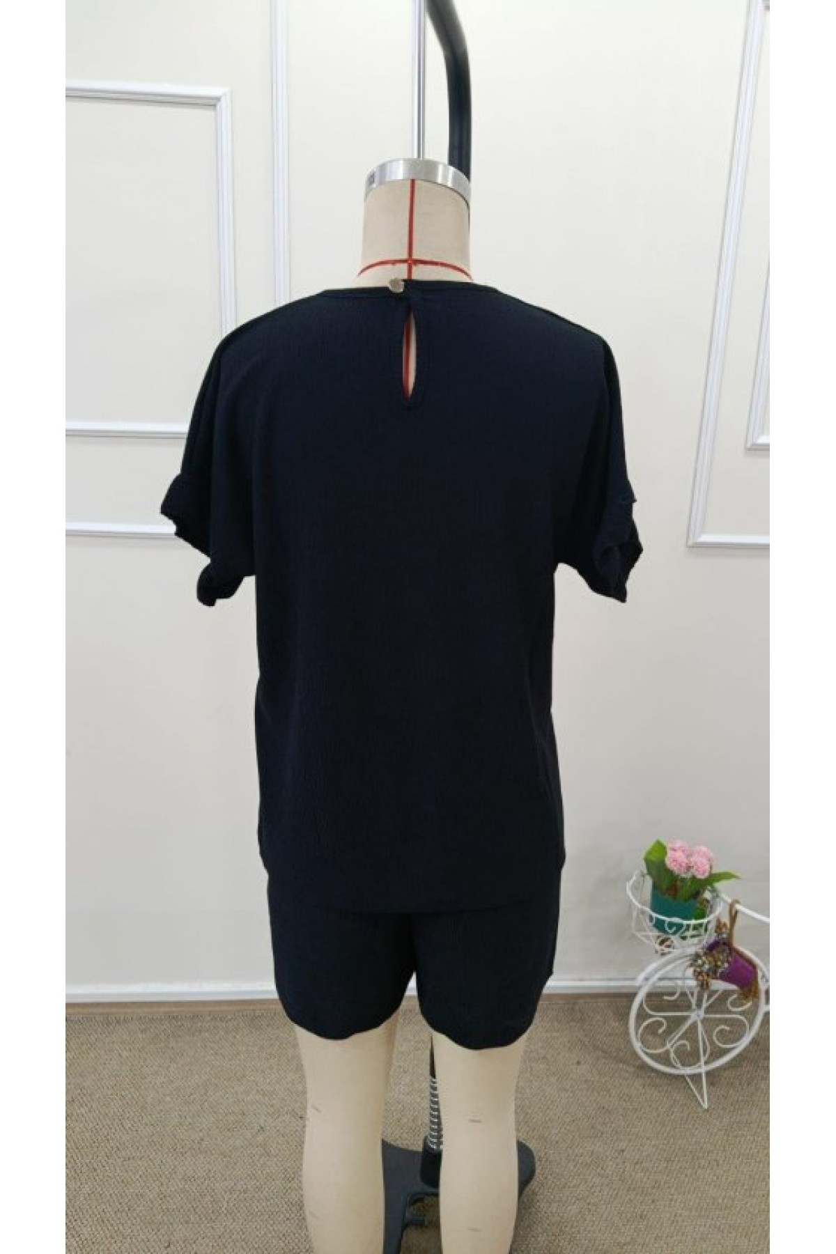 Kadın Kısa Kollu Bisiklet Yaka Bürümcük Bluz Ve Kısa Short Ikili Takım, 32466