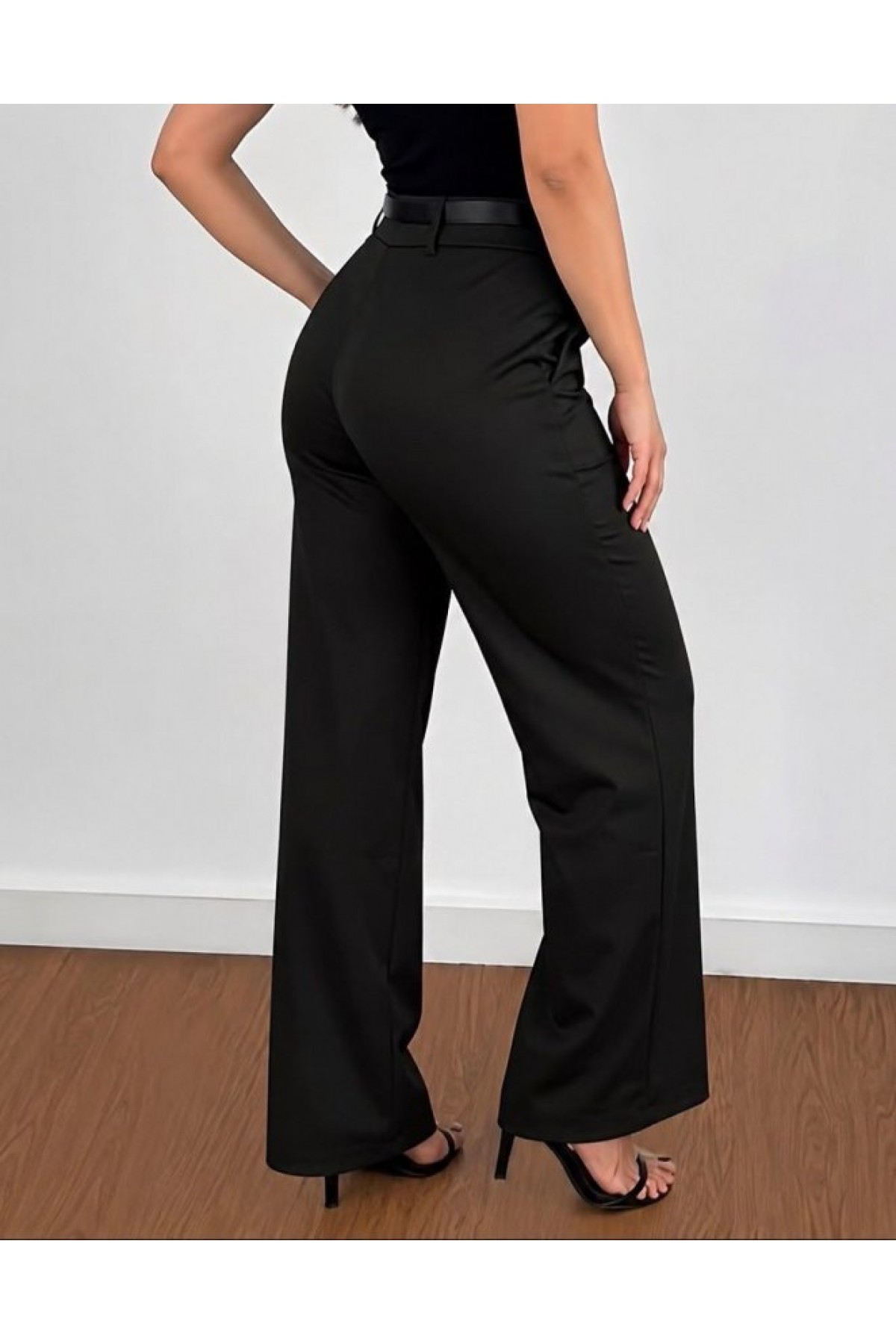 Kadın Yüksek Bel Kemersiz Atlas Pantolon, 34461