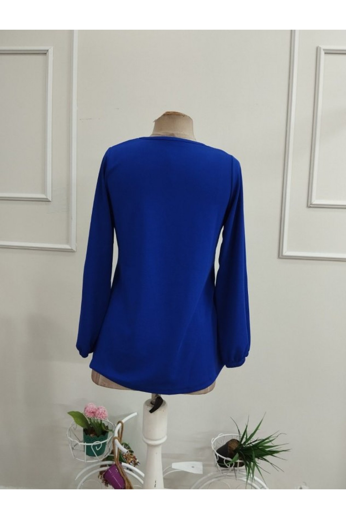 Kadın Uzun Kollu Bisiklet Yakalı Janjan Krep Bluz, 38548